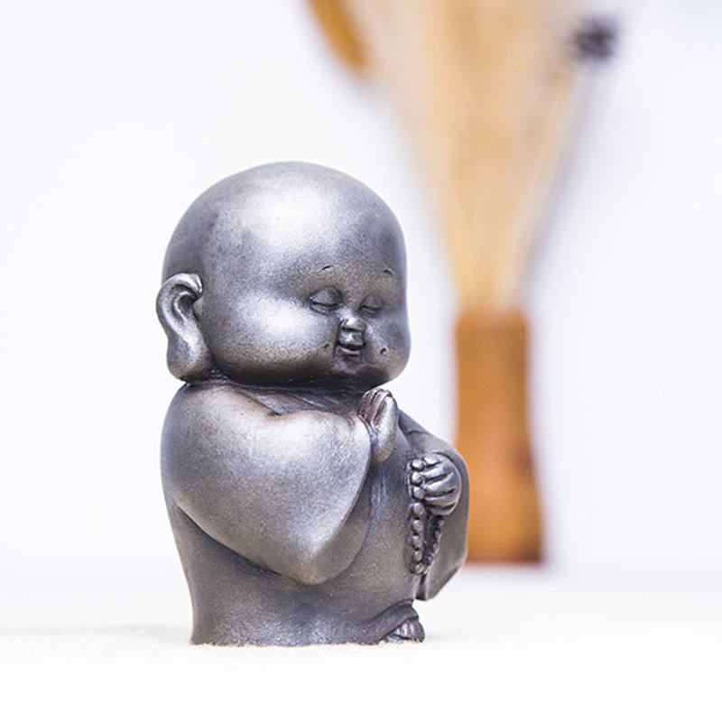 Mythstone Handmade Little Monk Iron Powder Rust Cast Resin Statue Home Decoration