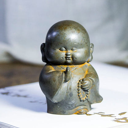 Mythstone Handmade Little Monk Iron Powder Rust Cast Resin Statue Home Decoration