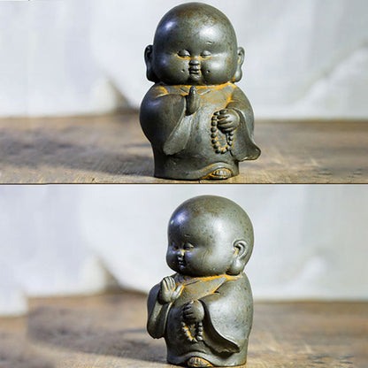 Mythstone Handmade Little Monk Iron Powder Rust Cast Resin Statue Home Decoration