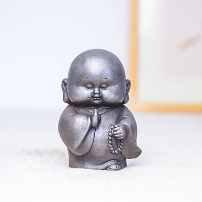 Mythstone Handmade Little Monk Iron Powder Rust Cast Resin Statue Home Decoration