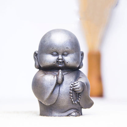 Mythstone Handmade Little Monk Iron Powder Rust Cast Resin Statue Home Decoration