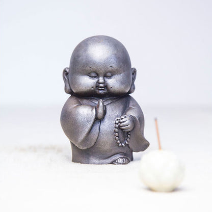 Mythstone Handmade Little Monk Iron Powder Rust Cast Resin Statue Home Decoration