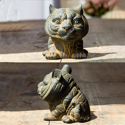 Mythstone Handmade Small Lovely Tiger Iron Powder Rust Cast Resin Statue Home Decoration