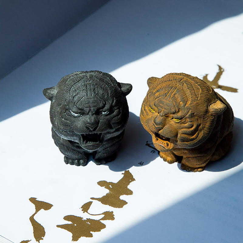 Mythstone Handmade Mini Roaring Tiger Iron Powder Rust Cast Resin Statue Home Decoration