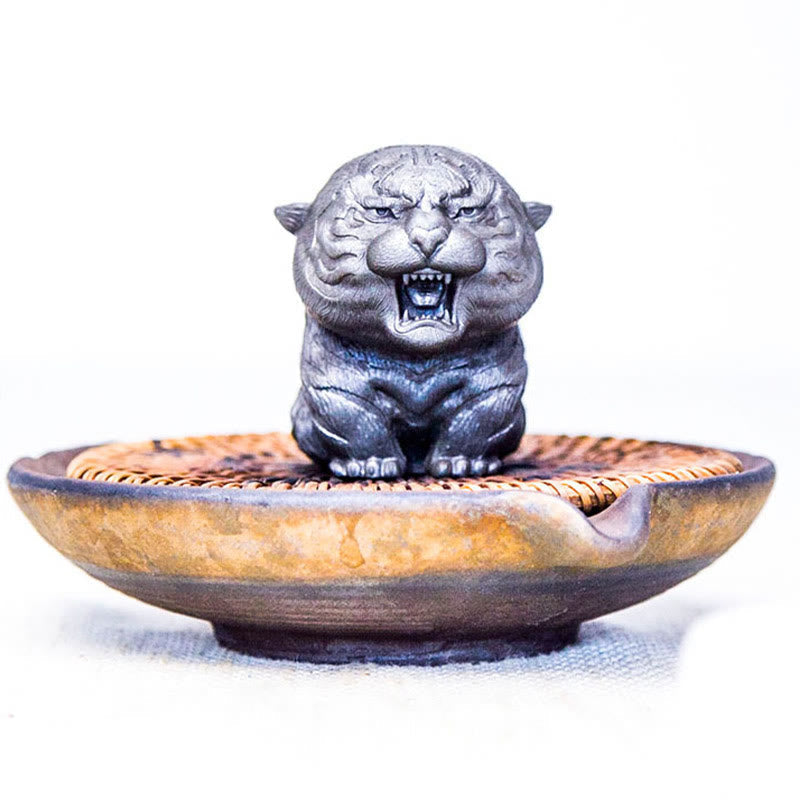 Mythstone Handmade Mini Roaring Tiger Iron Powder Rust Cast Resin Statue Home Decoration