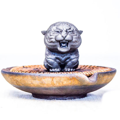 Mythstone Handmade Mini Roaring Tiger Iron Powder Rust Cast Resin Statue Home Decoration