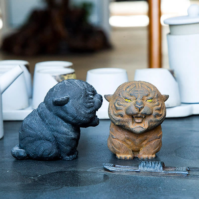 Mythstone Handmade Mini Roaring Tiger Iron Powder Rust Cast Resin Statue Home Decoration