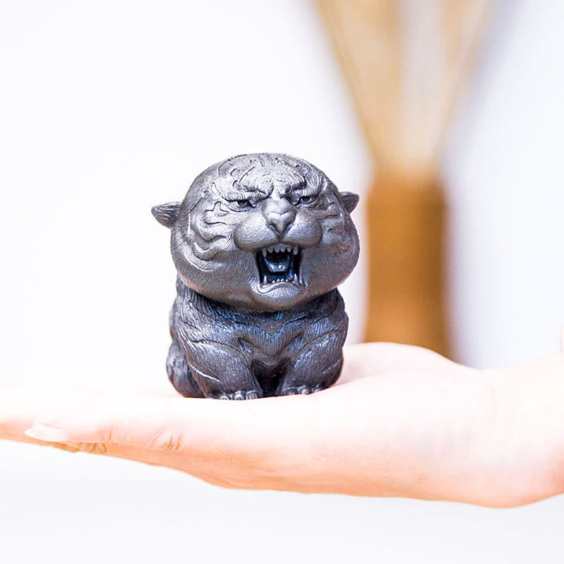 Mythstone Handmade Mini Roaring Tiger Iron Powder Rust Cast Resin Statue Home Decoration