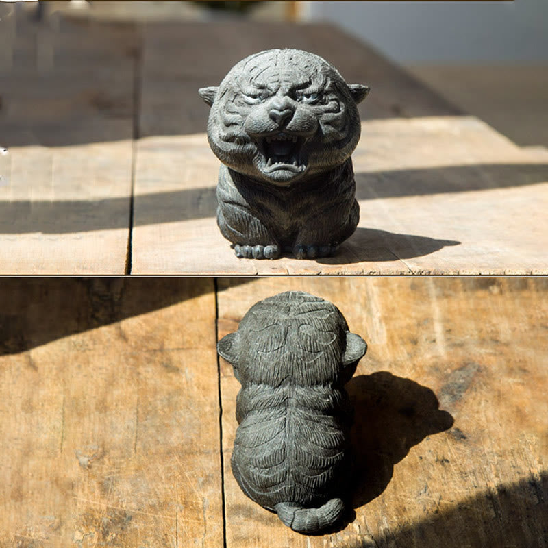 Mythstone Handmade Mini Roaring Tiger Iron Powder Rust Cast Resin Statue Home Decoration