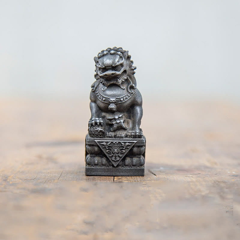 Mythstone Handmade Lion Fu Foo Dogs Iron Powder Rust Cast Resin Statue Ward Off Evil Protection Home Decoration