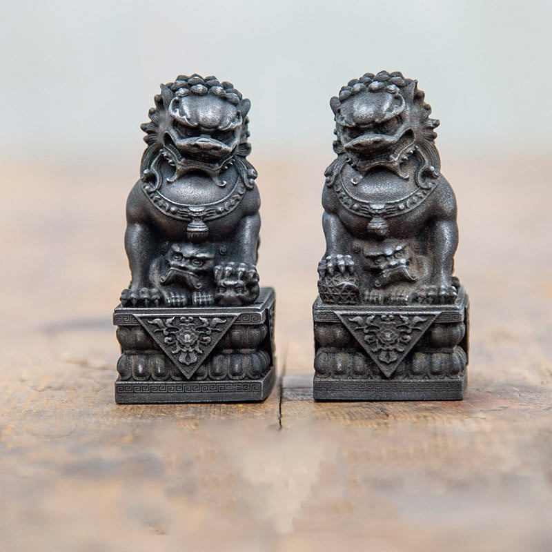 Mythstone Handmade Lion Fu Foo Dogs Iron Powder Rust Cast Resin Statue Ward Off Evil Protection Home Decoration