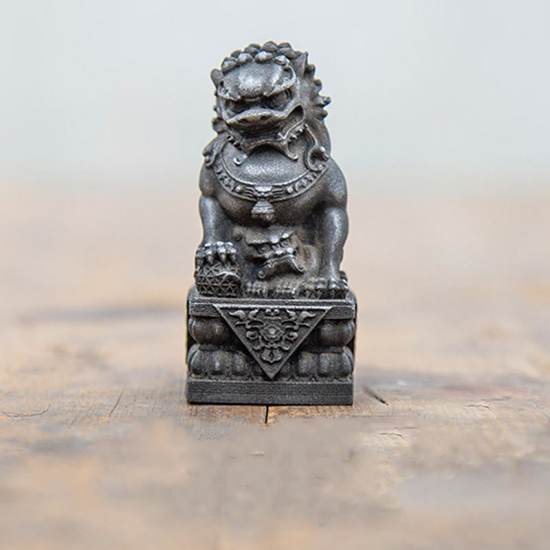 Mythstone Handmade Lion Fu Foo Dogs Iron Powder Rust Cast Resin Statue Ward Off Evil Protection Home Decoration