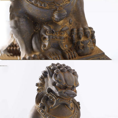 Mythstone Handmade Lion Fu Foo Dogs Iron Powder Rust Cast Resin Statue Ward Off Evil Protection Home Decoration