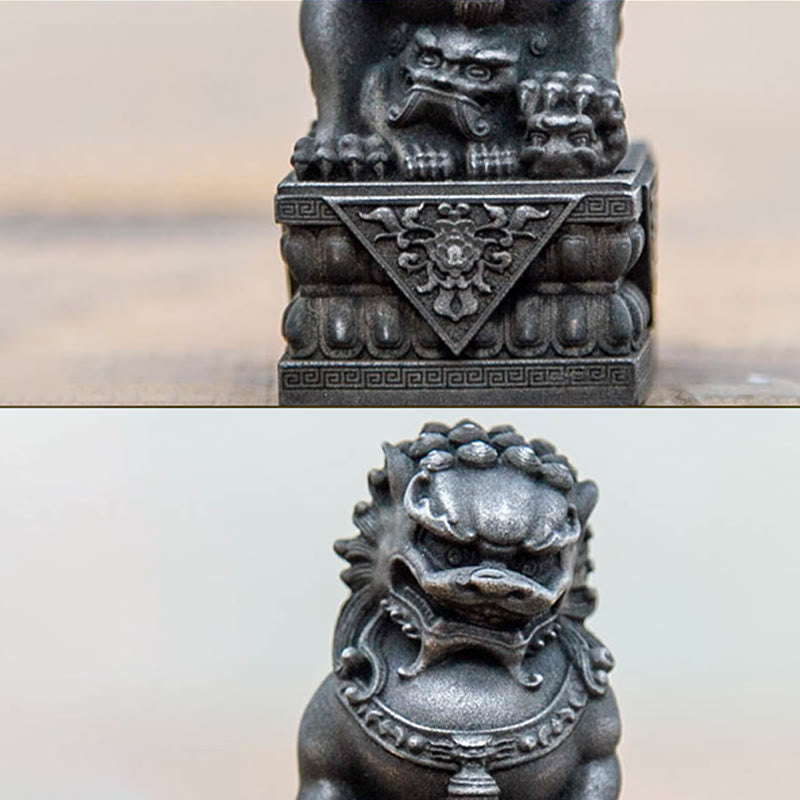 Mythstone Handmade Lion Fu Foo Dogs Iron Powder Rust Cast Resin Statue Ward Off Evil Protection Home Decoration