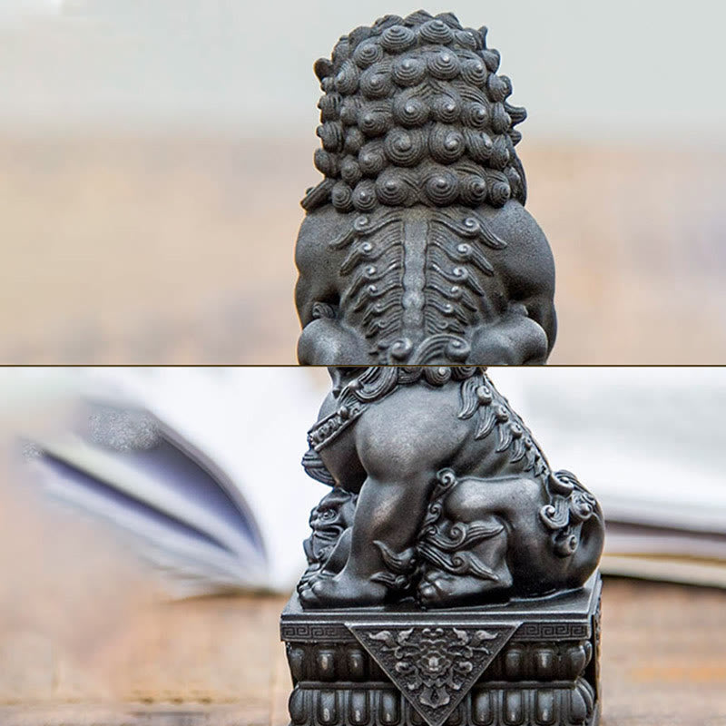 Mythstone Handmade Lion Fu Foo Dogs Iron Powder Rust Cast Resin Statue Ward Off Evil Protection Home Decoration