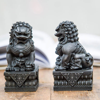 Mythstone Handmade Lion Fu Foo Dogs Iron Powder Rust Cast Resin Statue Ward Off Evil Protection Home Decoration