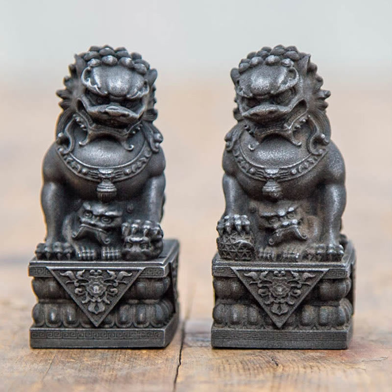 Mythstone Handmade Lion Fu Foo Dogs Iron Powder Rust Cast Resin Statue Ward Off Evil Protection Home Decoration