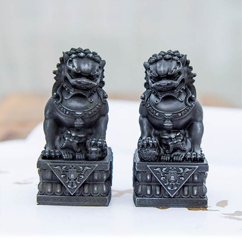 Mythstone Handmade Lion Fu Foo Dogs Iron Powder Rust Cast Resin Statue Ward Off Evil Protection Home Decoration