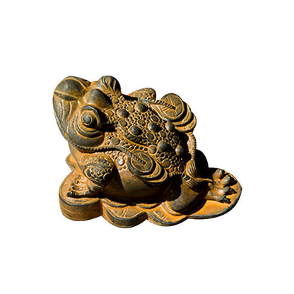 Mythstone Handmade Feng Shui Frog Toad Copper Coins Iron Powder Rust Cast Resin Statue Home Decoration