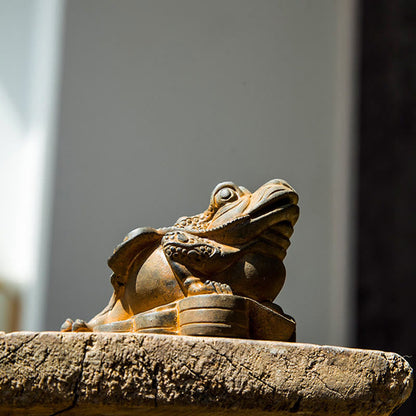 Mythstone Handmade Feng Shui Frog Toad Copper Coins Iron Powder Rust Cast Resin Statue Home Decoration