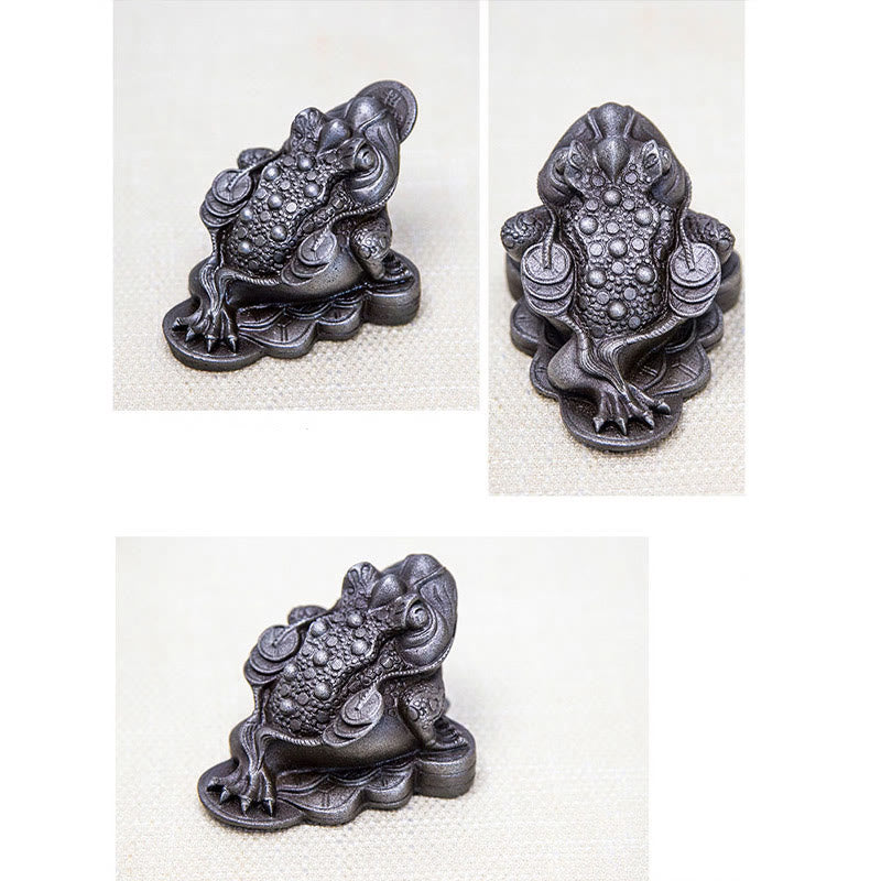 Mythstone Handmade Feng Shui Frog Toad Copper Coins Iron Powder Rust Cast Resin Statue Home Decoration