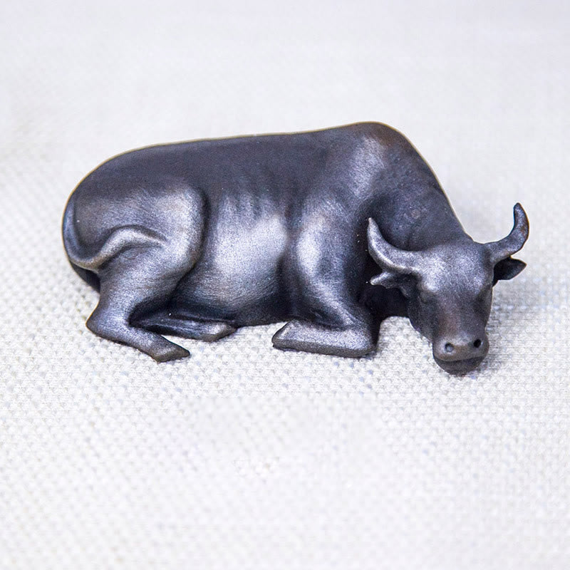 Mythstone Handmade Small Water Buffalo Bull Iron Powder Rust Cast Resin Statue Home Decoration