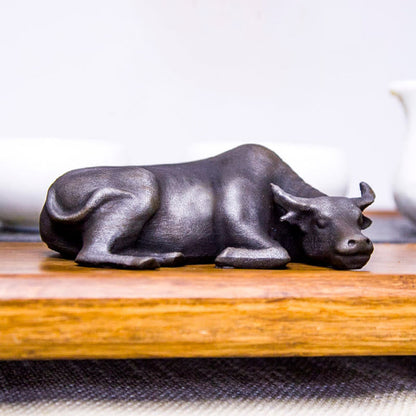 Mythstone Handmade Small Water Buffalo Bull Iron Powder Rust Cast Resin Statue Home Decoration