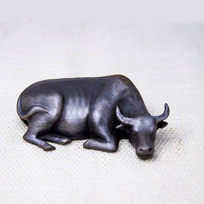 Mythstone Handmade Small Water Buffalo Bull Iron Powder Rust Cast Resin Statue Home Decoration