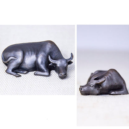 Mythstone Handmade Small Water Buffalo Bull Iron Powder Rust Cast Resin Statue Home Decoration