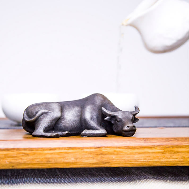 Mythstone Handmade Small Water Buffalo Bull Iron Powder Rust Cast Resin Statue Home Decoration