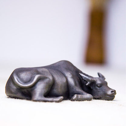 Mythstone Handmade Small Water Buffalo Bull Iron Powder Rust Cast Resin Statue Home Decoration