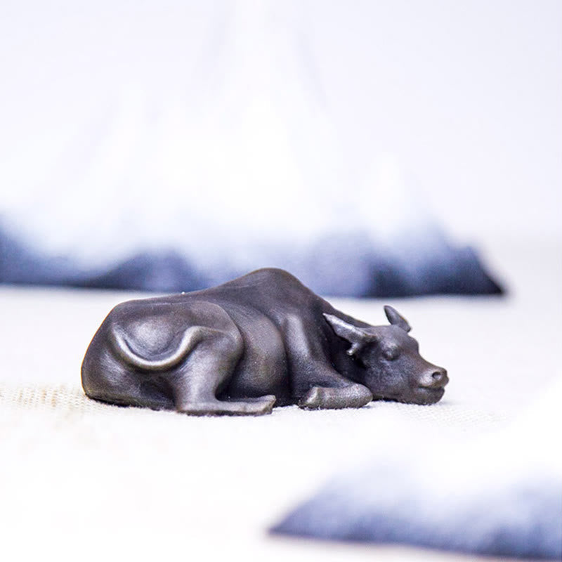 Mythstone Handmade Small Water Buffalo Bull Iron Powder Rust Cast Resin Statue Home Decoration