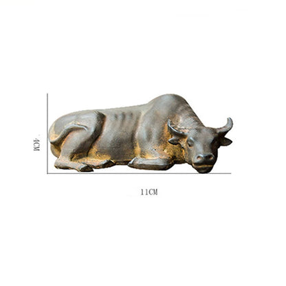 Mythstone Handmade Small Water Buffalo Bull Iron Powder Rust Cast Resin Statue Home Decoration