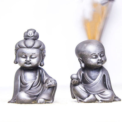 Mythstone Handmade Ksitigarbha Kwan Yin Guanyin Avalokitesvara Tathagata Iron Powder Rust Cast Resin Statue Home Decoration