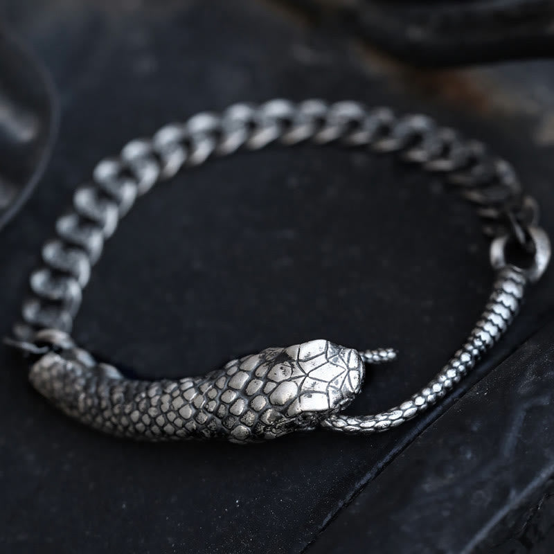 Mythstone Sterling Silver Snake Shape Texture Year Of The Snake Blessing Bracelet