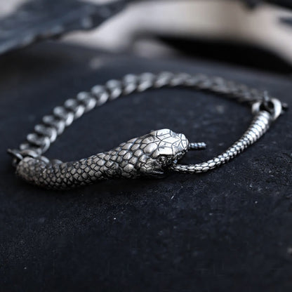 Mythstone Sterling Silver Snake Shape Texture Year Of The Snake Blessing Bracelet