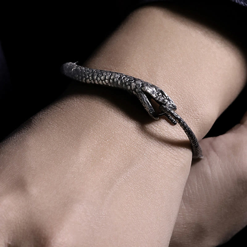 Mythstone Sterling Silver Snake Shape Texture Year Of The Snake Blessing Bracelet