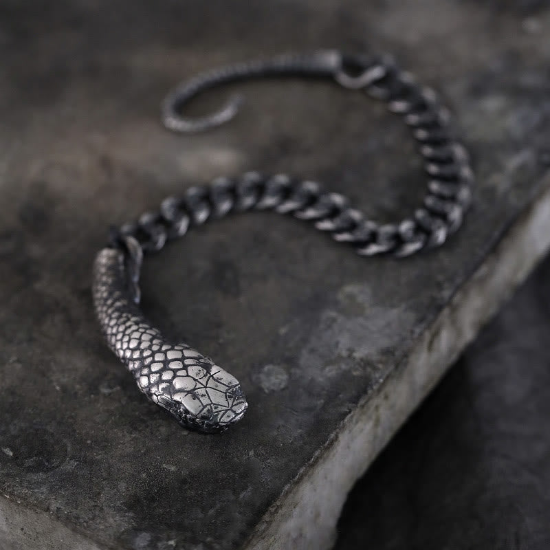 Mythstone Sterling Silver Snake Shape Texture Year Of The Snake Blessing Bracelet