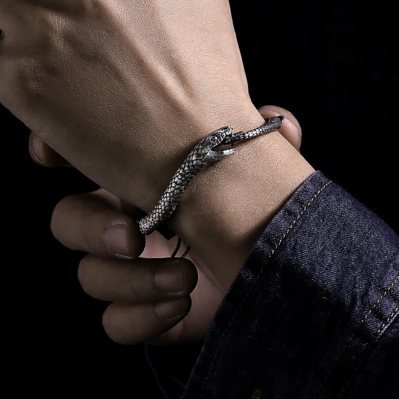 Mythstone Sterling Silver Snake Shape Texture Year Of The Snake Blessing Bracelet