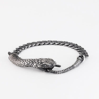 Mythstone Sterling Silver Snake Shape Texture Year Of The Snake Blessing Bracelet