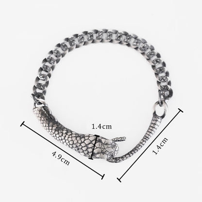 Mythstone Sterling Silver Snake Shape Texture Year Of The Snake Blessing Bracelet