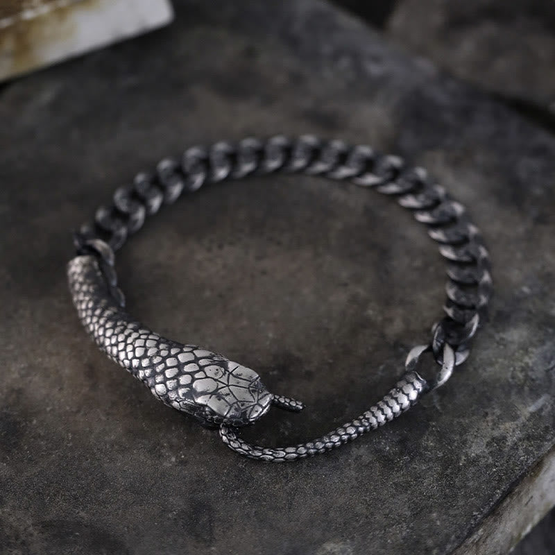 Mythstone Sterling Silver Snake Shape Texture Year Of The Snake Blessing Bracelet