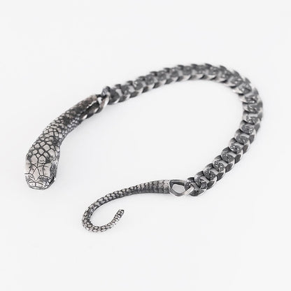 Mythstone Sterling Silver Snake Shape Texture Year Of The Snake Blessing Bracelet