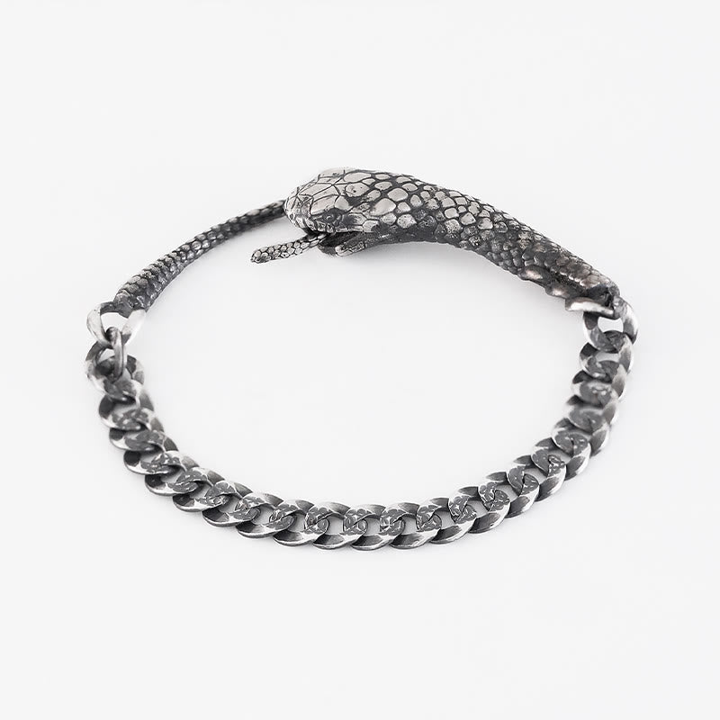 Mythstone Sterling Silver Snake Shape Texture Year Of The Snake Blessing Bracelet