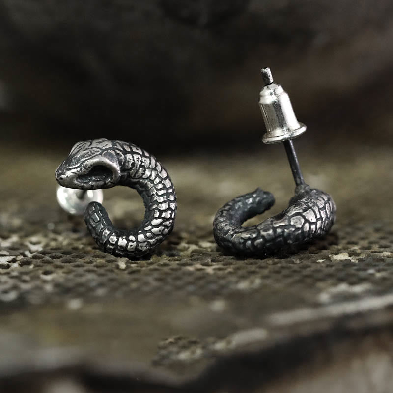 Mythstone 999 Sterling Silver Snake Texture Year Of The Snake Protection Balance Earrings