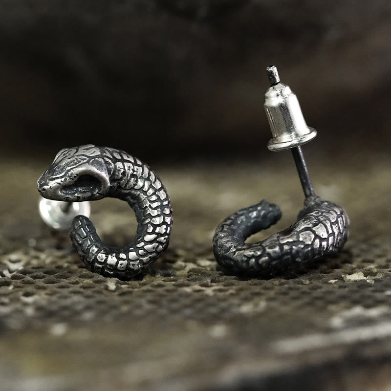 Mythstone 999 Sterling Silver Snake Texture Year Of The Snake Protection Balance Earrings