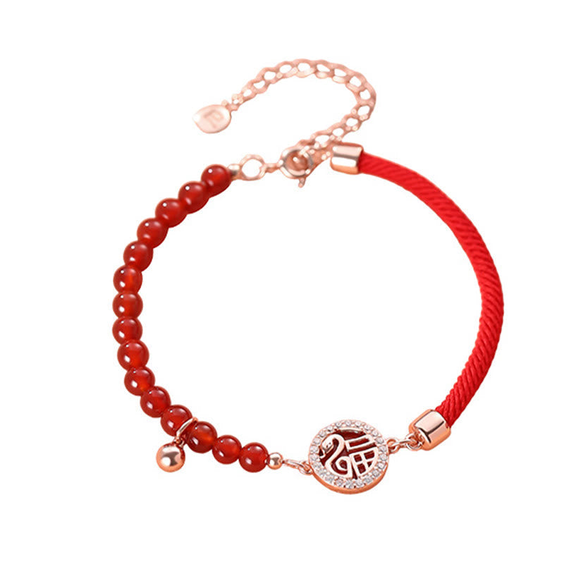 Mythstone 999 Sterling Silver Year of the Snake Natural Red Agate Fu Character Confidence Bracelet Necklace Pendant Earrings