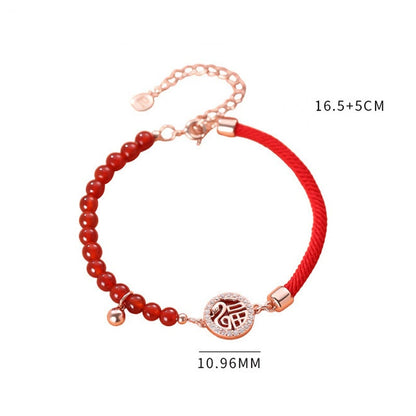 Mythstone 999 Sterling Silver Year of the Snake Natural Red Agate Fu Character Confidence Bracelet Necklace Pendant Earrings