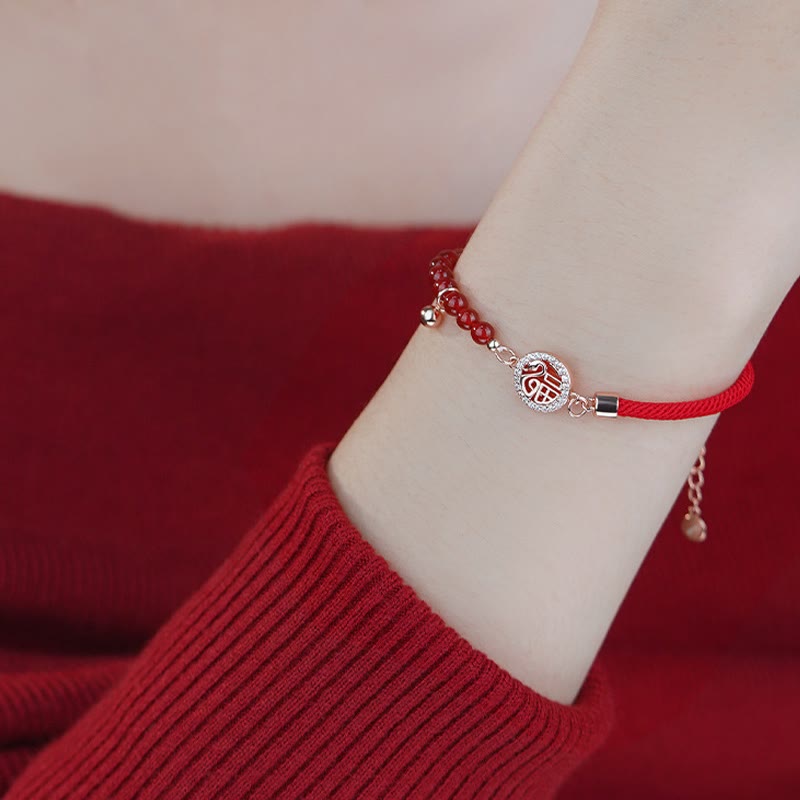 Mythstone 999 Sterling Silver Year of the Snake Natural Red Agate Fu Character Confidence Bracelet Necklace Pendant Earrings