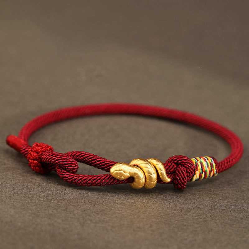 Mythstone 999 Gold Year of the Snake Design Handmade Luck Protection Rope Braided Bracelet